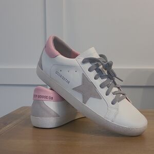 Golden Goose White and Pink Star Sneakers